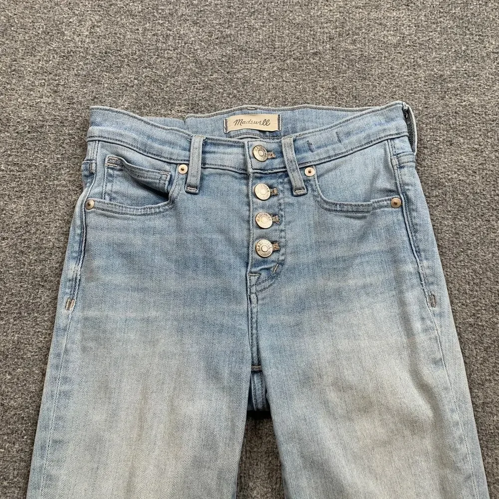Madewell Jeans Women 23 Blue High Rise Skinny Exposed Buttons Raw Hem Distressed